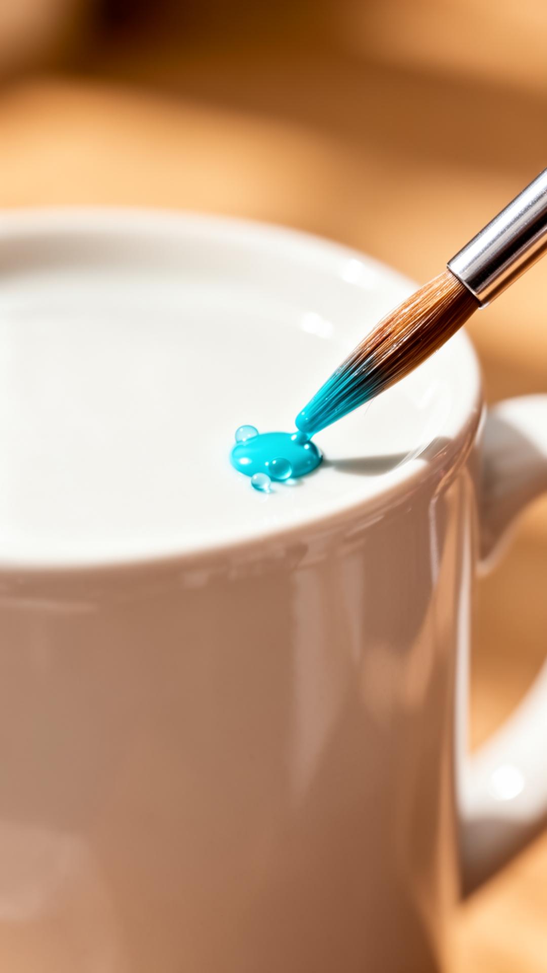 Macro detail — brush painting a cyan dot