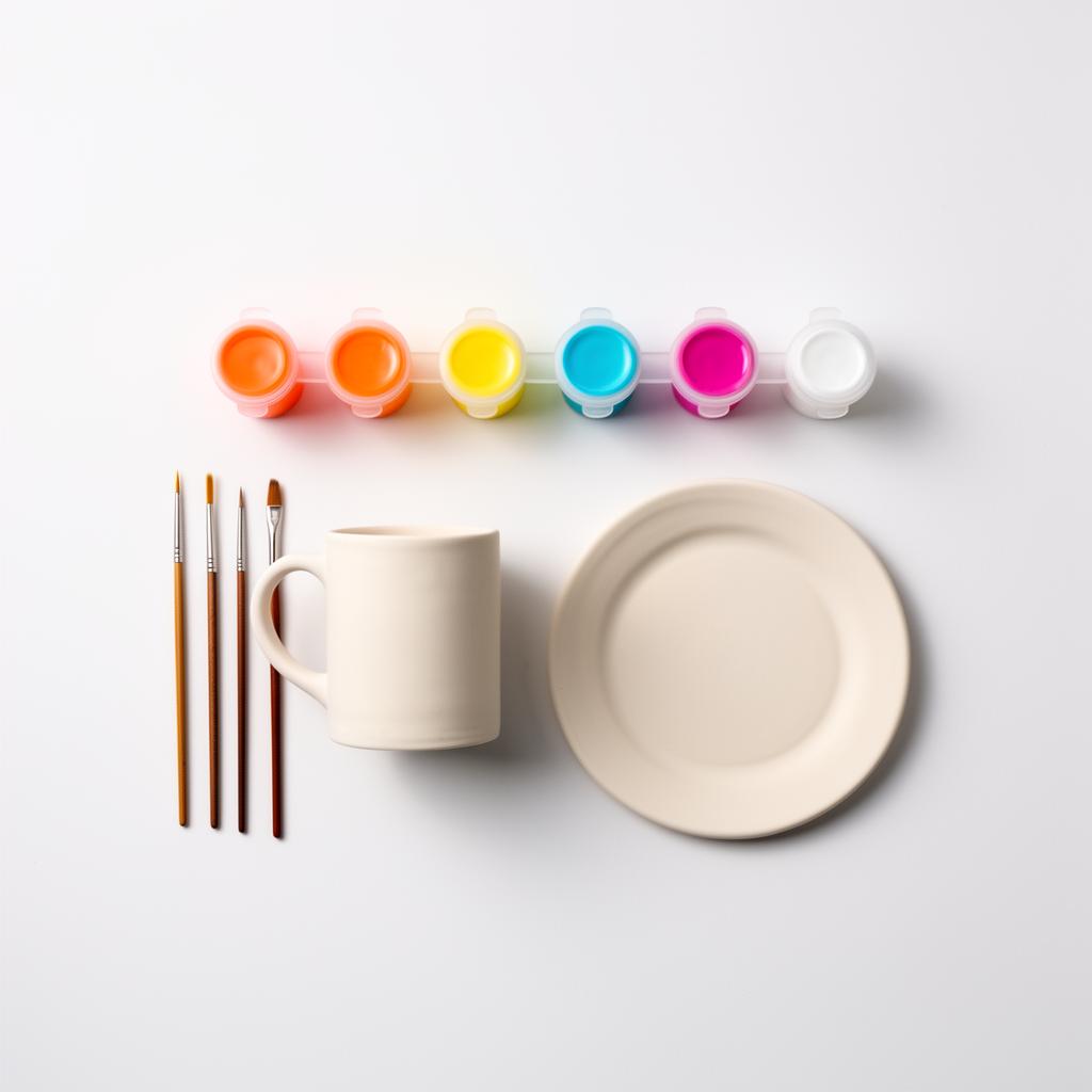 JoyDjo ceramic painting set: bisque mug, plate, paints and brushes